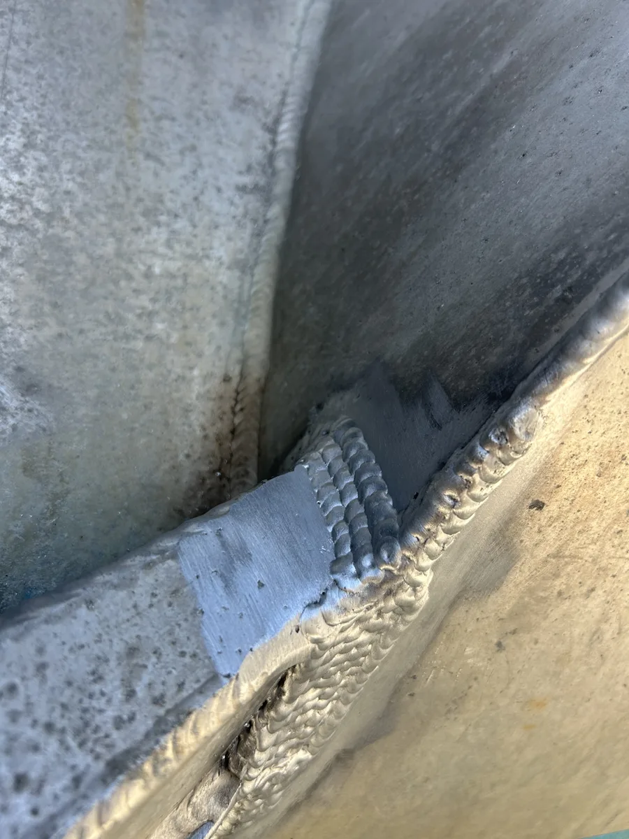 Close-up of an aluminum marine weld repair